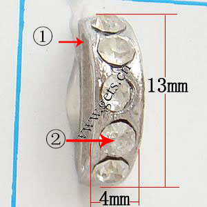 Half Round Bridge Rhinestone Spacer, with Zinc Alloy, plated, plating thickness more than 3μm & with Mideast rhinestone & 2-strand, more colors for choice, nickel free, 13x4x6mm, Sold By PC