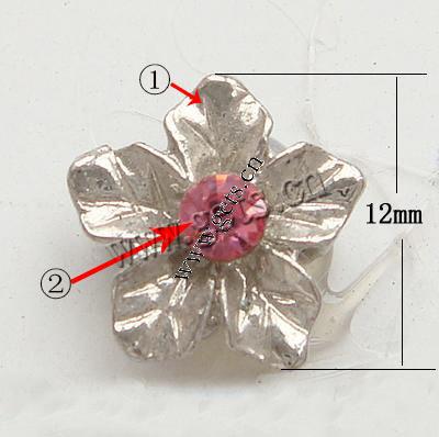 Rhinestone Zinc Alloy Connector, Flower, plated, plating thickness more than 3μm & with Mideast rhinestone, more colors for choice, Grade A, 12mm, Sold By PC