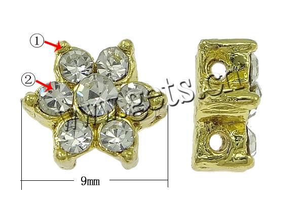 Rhinestone Spacer Bar, with Zinc Alloy, Flower, plated, 2-strand, more colors for choice, nickel free, 8x10mm, Hole:Approx 1mm, Sold By PC