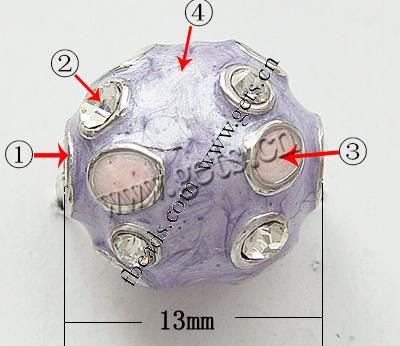Emaille Zink Legierung Europa Perlen, Zinklegierung, rund, plattiert, mit Strass von Nahost, keine, 13x13mm, Bohrung:ca. 3mm, verkauft von PC