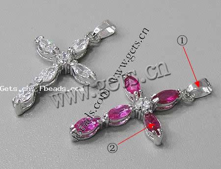 Cubic Zirconia Brass Pendants, Cross, plated, with cubic zirconia & faceted, more colors for choice, 26x18x4mm, Hole:Approx 3-5mm, Sold By PC