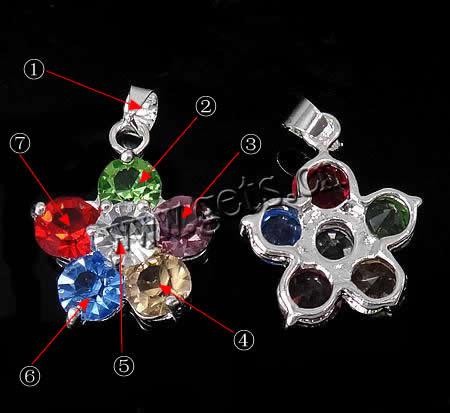 Brass Flower Pendants, platinum color plated, with rhinestone, more colors for choice, 17x20x6.5mm, Hole:Approx 4mm, Sold By PC