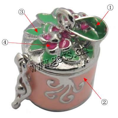Brass European Prayer Box Pendants, Flower, plated, enamel, more colors for choice, 14x25mm, Hole:Approx 4mm, Sold By PC