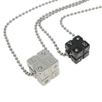 316L Stainless Steel Couple Necklace, Cube, plated, ball chain & for couple & with Czech rhinestone, 14mm, 12mm Approx 21.5 Inch 