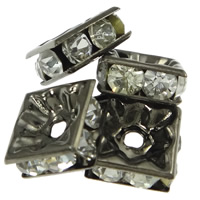 Espaciador cuadrado de diamante de imitación, metal, Squaredelle, chapado, con diamantes de imitación, más colores para la opción, Grado A, 8x8mm, 100PCs/Bolsa, Vendido por Bolsa