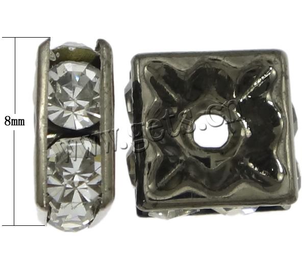 Espaciador cuadrado de diamante de imitación, metal, Squaredelle, chapado, con diamantes de imitación, más colores para la opción, Grado A, 8x8mm, 100PCs/Bolsa, Vendido por Bolsa