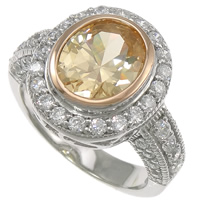 Cubic Zirconia anillo de dedo de plata esterlina, plata de ley 925, Óvalo, chapado, con circonia cúbica, más colores para la opción, 16x14mm, agujero:aproximado 18.3mm, tamaño:8, Vendido por UD