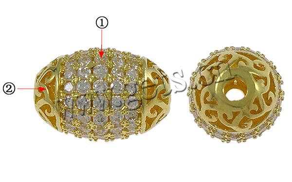 Cubic Zirconia Micro Pave Brass Beads, Oval, plated, micro pave cubic zirconia & hollow, more colors for choice, 14x10mm, Hole:Approx 2mm, Sold By PC