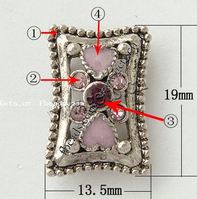 Conector de aleación de Zinc de diamantes de imitación, Rectángular, chapado, con diamantes de imitación & 2-sarta, más colores para la opción, 19x13.5x5mm, agujero:aproximado 1mm, Vendido por UD