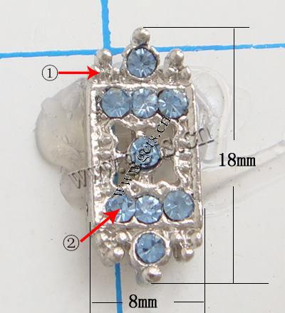 Barra separadora de diamantes de imitación, con aleación de zinc, Rectángular, chapado, con diamantes de imitación de Mideast & 2-sarta, más colores para la opción, libre de níquel, plomo & cadmio, 18x8mm, Vendido por UD