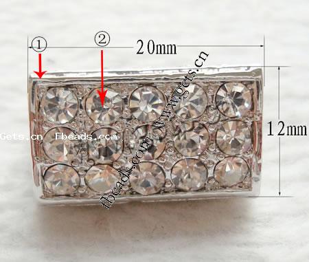 Strass Zink Legierung Europa Perlen, Zinklegierung, Dreieck, plattiert, Kundenindividuell & mit Strass von Nahost & ohne troll, keine, frei von Nickel, Blei & Kadmium, 20x12x12mm, Bohrung:ca. 4.5mm, verkauft von PC