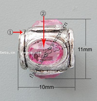 Rhinestone Zinc Alloy European Beads, Drum, plated, without troll & with rhinestone, more colors for choice, nickel, lead & cadmium free, 11x10mm, Hole:Approx 4.2-4.5mm, Sold By PC