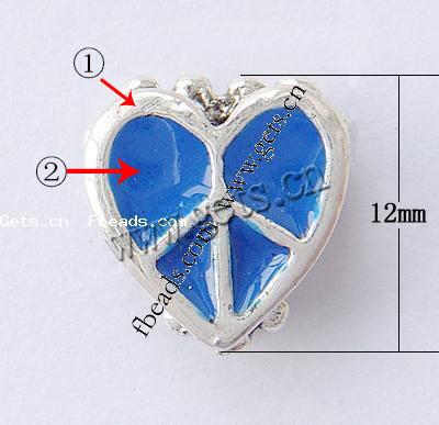 Enamel Zinc Alloy European Beads, Heart, plated, without troll & large hole, more colors for choice, 12x12x6.5mm, Hole:Approx 4mm, Sold By PC