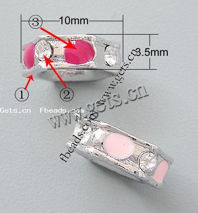 Gota de Europeo de aleación de zinc con esmalte, Toroidal, chapado, con diamantes de imitación & agujero largo, más colores para la opción, 10x3.5mm, agujero:aproximado 6mm, Vendido por UD