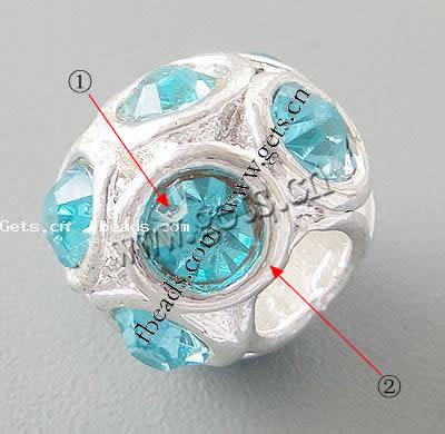 Rhinestone Zinc Alloy European Beads, Drum, plated, without troll & with rhinestone, more colors for choice, nickel, lead & cadmium free, 12x10mm, Hole:Approx 5mm, Sold By PC