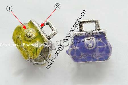 Enamel Zinc Alloy European Beads, Handbag, large hole, more colors for choice, 11x11mm, Hole:Approx 5mm, Sold By PC