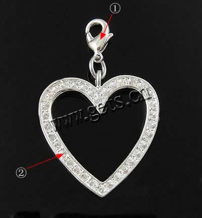 Brass Heart Pendants, plated, with rhinestone, more colors for choice, 24x24x3mm, Sold By PC