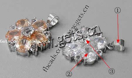 Cubic Zirconia Brass Pendants, Flower, plated, with cubic zirconia & faceted, more colors for choice, 23x23x8mm, Hole:Approx 3-5mm, Sold By PC