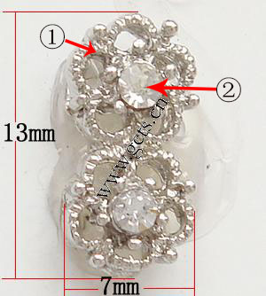Rhinestone Zinc Alloy Connector, Flower, plated, with Mideast rhinestone, more colors for choice, Grade A, 13x7x4mm, Sold By PC