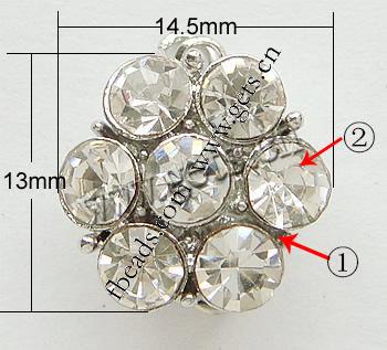 Zinc Alloy Box Clasp, Flower, plated, plating thickness more than 3μm & with Mideast rhinestone & single-strand, more colors for choice, nickel free, 13x14.5mm, Sold By PC