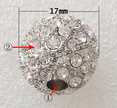 Strass Zinklegierung Perlen, mit Zinklegierung, rund, plattiert, keine, frei von Blei, 17x17mm, Bohrung:ca. 4mm, verkauft von PC
