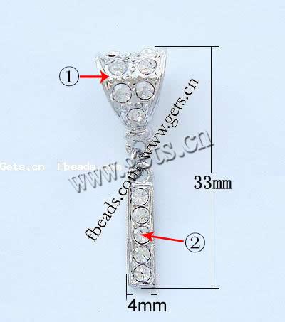 Zinc Alloy European Pendants, Rectangle, plated, without troll & with rhinestone, more colors for choice, nickel, lead & cadmium free, 33x4mm, Hole:Approx 6mm, Sold By PC