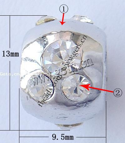 Пандора бусины сплава цинка горный хрусталь, цинковый сплав, Цилиндрическая форма, Другое покрытие, без Тролль & со стразами, Много цветов для выбора, не содержит никель, свинец, 13x9.5mm, отверстие:Приблизительно 8mm, продается PC