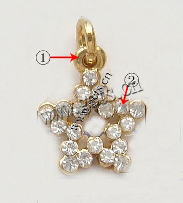 Zinc Alloy Star Pendant, plated, with rhinestone, more colors for choice, nickel, lead & cadmium free, 16x11mm, Sold By PC