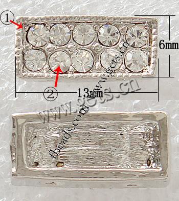 Barra separadora de diamantes de imitación, Rectángular, chapado, con diamantes de imitación de Mideast & 2-sarta, más colores para la opción, libre de níquel, plomo & cadmio, 13x6mm, agujero:aproximado 1.5mm, Vendido por UD