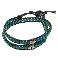 Wrap Bracelets, Synthetic Turquoise, with Cowhide & Zinc Alloy, brass clasp, platinum color plated , 4mm 7mm Approx 13-15 Inch 