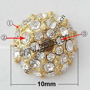 Strass Zinklegierung Perlen, mit Zinklegierung, rund, plattiert, keine, frei von Nickel, 10x10x4mm, Bohrung:ca. 1.5mm, verkauft von PC