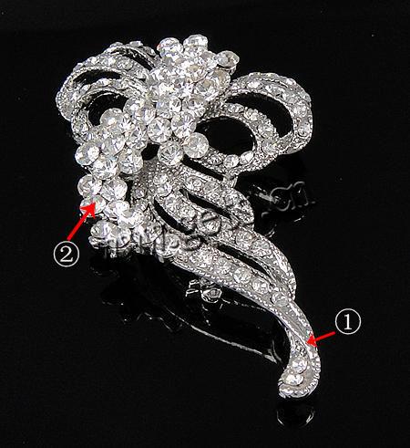Rhinestone Zinc Alloy Brooch, with Rhinestone, plated, with rhinestone, more colors for choice, nickel, lead & cadmium free, 42x70x12mm, Sold By PC