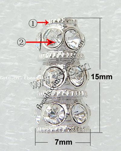 Strass Zinklegierung Perlen, Rohr, plattiert, keine, frei von Nickel, Blei & Kadmium, 15x7mm, Bohrung:ca. 3mm, verkauft von PC