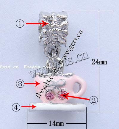 Zinc Alloy European Pendants, Cup, plated, without troll & enamel & with rhinestone, more colors for choice, nickel, lead & cadmium free, 24x14x8mm, Hole:Approx 4.5mm, Sold By PC