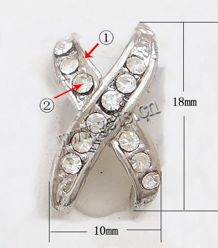 Rhinestone Zinc Alloy Connector, plated, plating thickness more than 3μm & with Mideast rhinestone, more colors for choice, lead & nickel free, Grade A, 18x10mm, Sold By PC