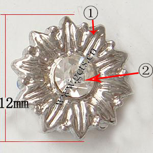Rhinestone Zinc Alloy Connector, Flower, plated, with Mideast rhinestone, more colors for choice, nickel free, Grade A, 12x12x4mm, Sold By PC