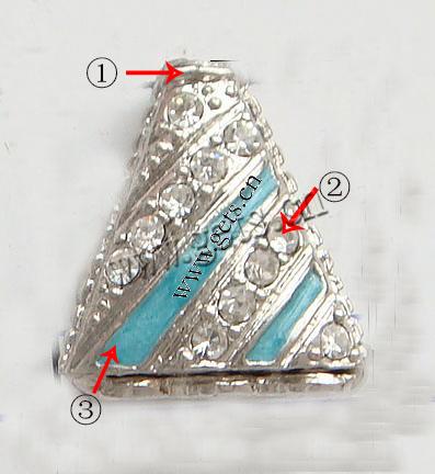 Zinc Alloy Cone Beads, plated, with Mideast rhinestone & enamel, more colors for choice, nickel free, 15x17mm, Sold By PC