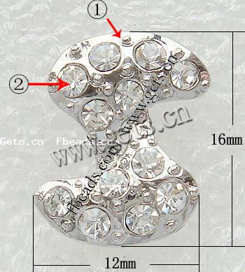 Rhinestone Zinc Alloy Connector, Letter S, plating thickness more than 3μm & with Mideast rhinestone, more colors for choice, Grade A, 16x12mm, Sold By PC