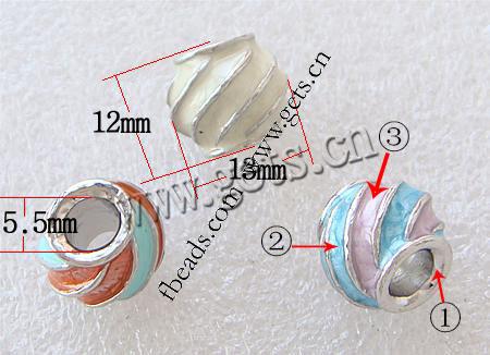 Enamel Zinc Alloy European Beads, Drum, large hole, more colors for choice, 13x12mm, Hole:Approx 5.5mm, Sold By PC