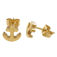 Stainless Steel Stud Earring, Anchor, plated, nautical pattern 