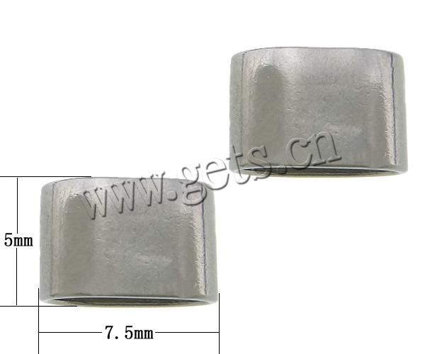 perles de curseur en acier inoxydable , rectangle, couleur originale, 7.5x5x4mm, Trou:Environ 6.5x3mm, Vendu par PC