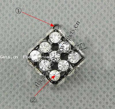 Rhinestone Brass Pendants, Cube, plated, with rhinestone, more colors for choice, 13x13x13mm, Hole:Approx 2mm, Sold By PC