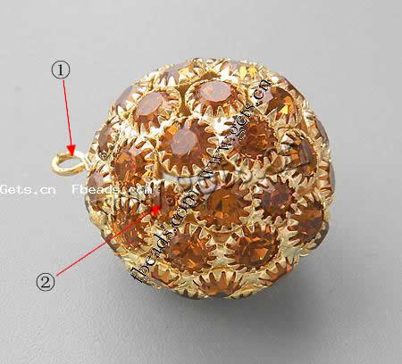 Rhinestone Brass Pendants, Round, plated, with rhinestone, more colors for choice, 22.5x22.5mm, Hole:Approx 2mm, Sold By PC