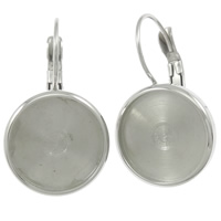 нержавеющая сталь рычажок для сережки, Плоская круглая форма, оригинальный цвет внутренний диаметр:Приблизительно 14mm, продается Пара
