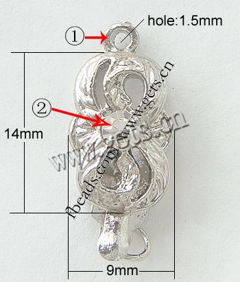Zinc Alloy Box Clasp, Flower, plated, plating thickness more than 3μm & with Mideast rhinestone & single-strand, more colors for choice, nickel free, 9x14mm, Hole:Approx 1.5mm, Sold By PC
