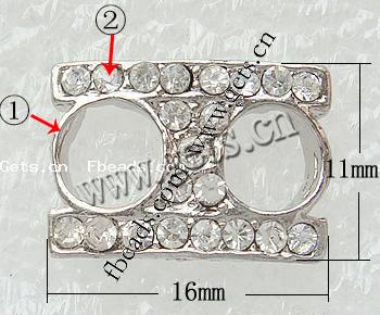 Barra separadora de diamantes de imitación, con aleación de zinc, Rectángular, chapado, 3-aro, más colores para la opción, libre de níquel, 16x11x3.5mm, agujero:aproximado 1mm, Vendido por UD