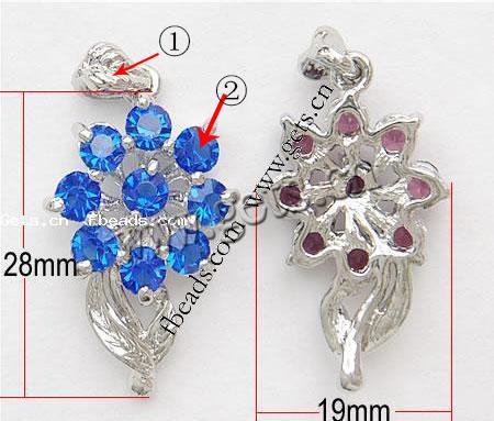 Zinc Alloy Flower Pendants, plated, with rhinestone, more colors for choice, cadmium free, 28x19x6mm, Sold By PC