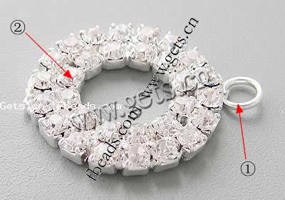 Rhinestone Brass Pendants, Donut, plated, with rhinestone, more colors for choice, 18x18x2.5mm, Hole:Approx 3mm, 100PCs/Bag, Sold By Bag