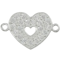 Cubic Zirconia Sterling Silver Connector, 925 Sterling Silver, Heart, plated, with cubic zirconia Approx 1mm 
