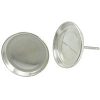 Sterling Silber Ohrring Post, 925 Sterling Silber, flache Runde, plattiert, keine, 9x12.5mm, Bohrung:ca. 8x8mm, verkauft von Paar